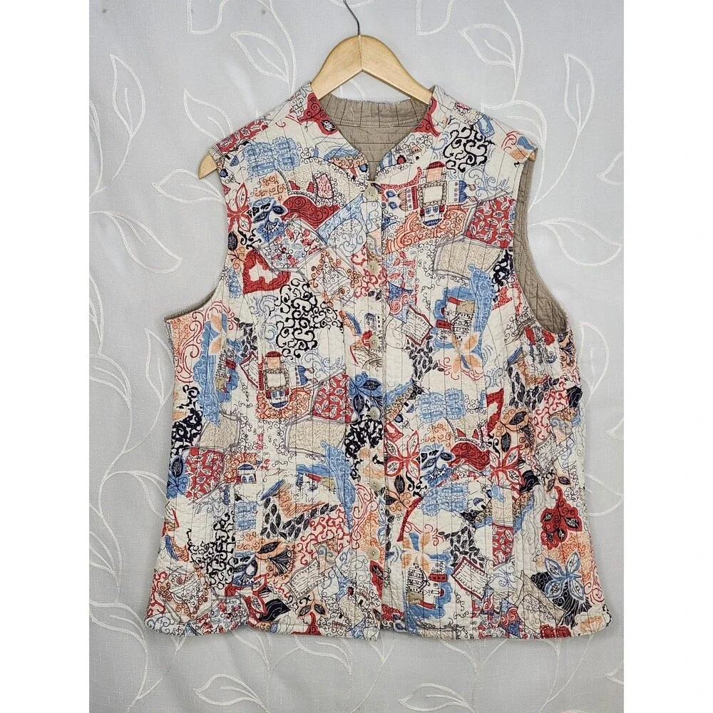Quilt Sleeveless Womens Jacket Vest Dual Sided Lightweight Cotton XL - Picture 1 of 7